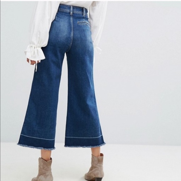 Free People Denim - Free People Vintage High Waisted Raw Hem Dark Wash